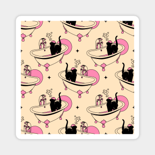 Spa Day Black Cat Pattern in beige Magnet