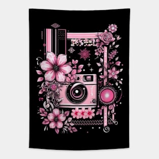 Black and pink with flowers Tapestry