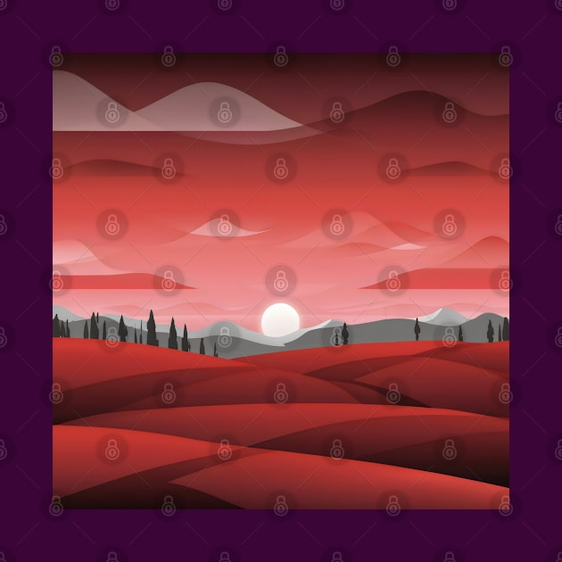 Stunning red landscape minimalist art by Spaceboyishere