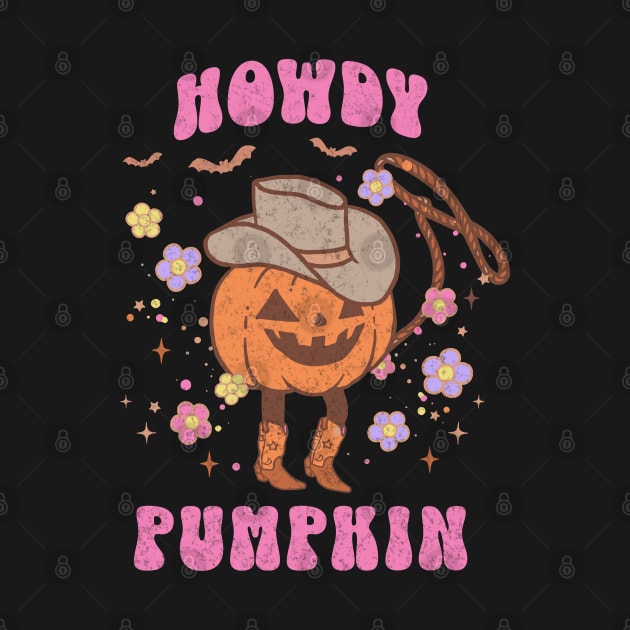 Western Halloween Howdy Pumpkin Pink Jack O Lantern Retro Cowboy Dark by PUFFYP