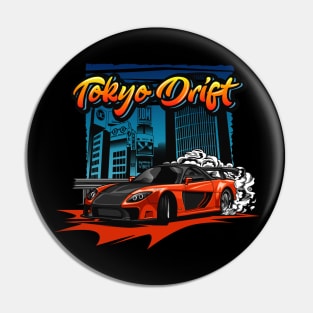 Tokyo Drift RX7 Illustration (Orange) Pin