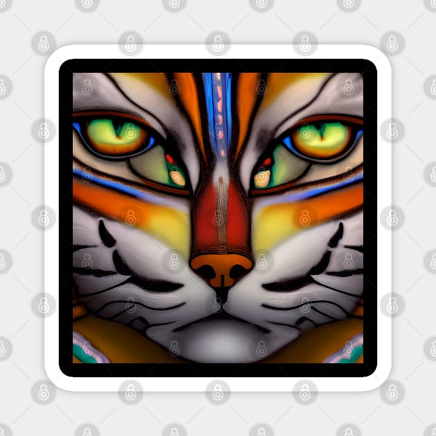 Coloful Cat Face Magnet by Musical Art By Andrew