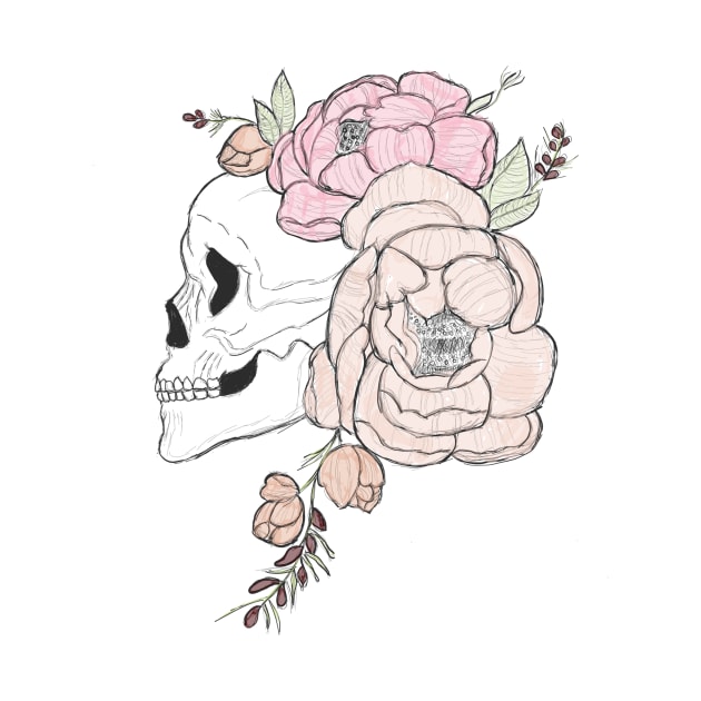 Skull in floral headband by Carriefamous