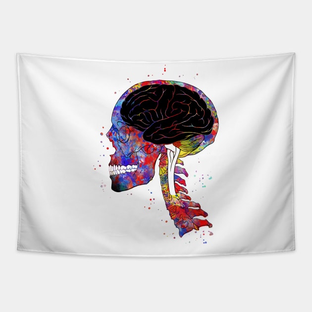 Skull and brain Tapestry by RosaliArt