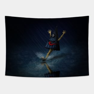 Kasa Obake Japanese Umbrella Ghost Enjoying A Rainy Day Tapestry