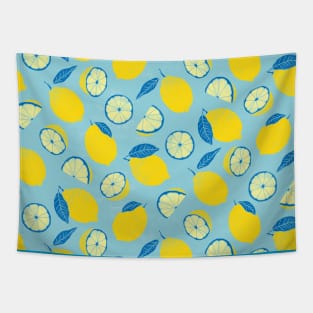 Light Blue Summer Lemons Tapestry