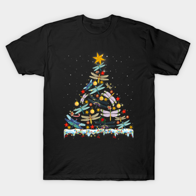 Discover Dragonfly Bird Xmas Tree Lights Christmas Tree - Dragonfly Christmas Tree - T-Shirt