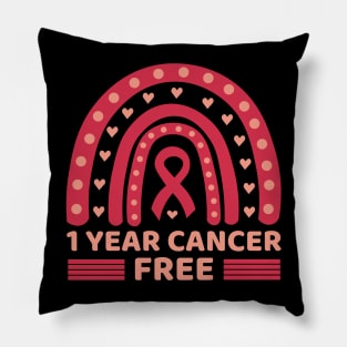 1 Year Cancer Free Cute Pink Breast Cancer Rainbow Pillow