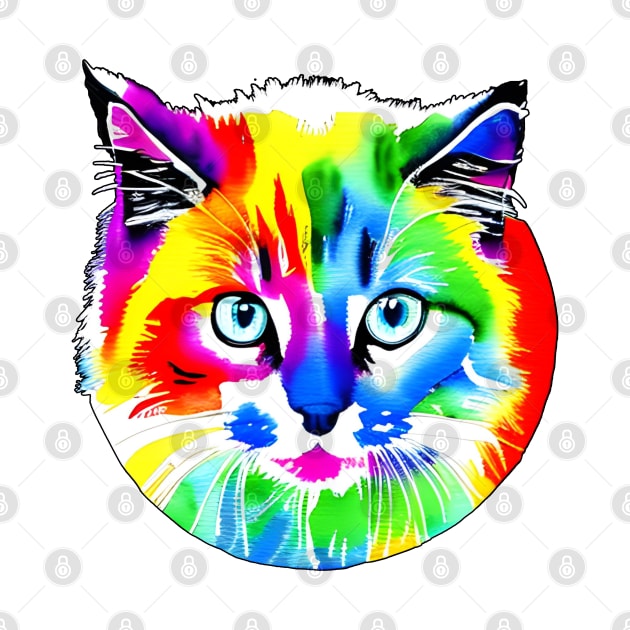 Colorful Rainbow Cats Digital Portrait (MD23Ar008) by Maikell Designs