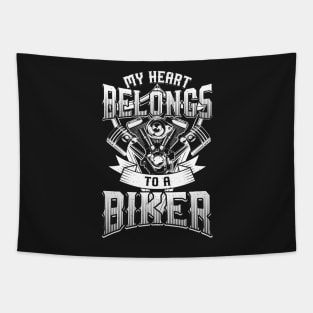 MOTORCYCLE: My Heart Belongs To A Biker Tapestry