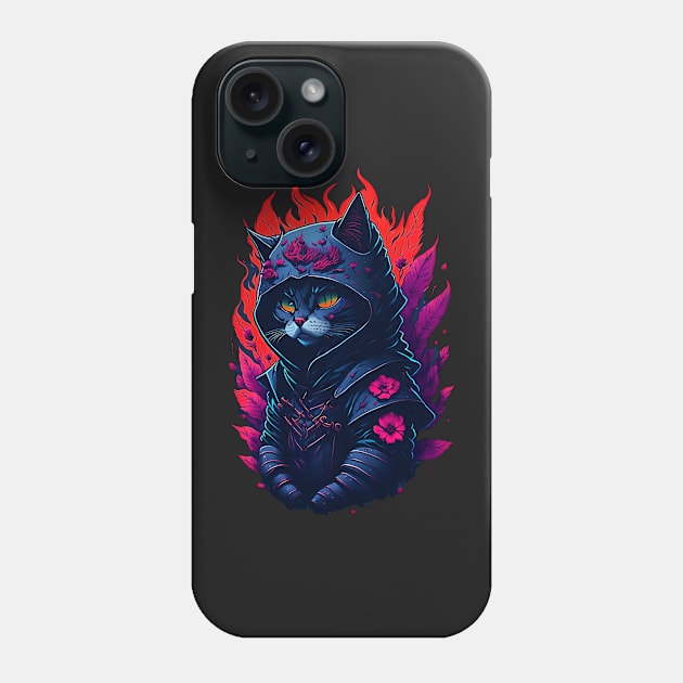 illustration face ninja cat fire focused on the character Phone Case by masterpiecesai