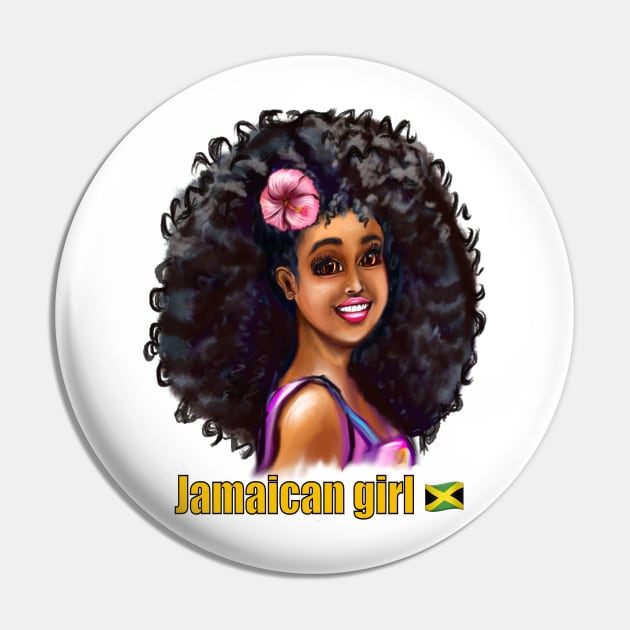 Jamaican girl I with pink hibiscus flower in her big natural afro hair. The best Gifts for black women 2022 Jamaica Pin by Artonmytee