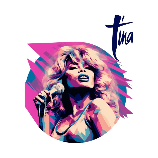 Tina Turner Modern Pink and Blue Popart Portrait by LozsArt by LozsArt