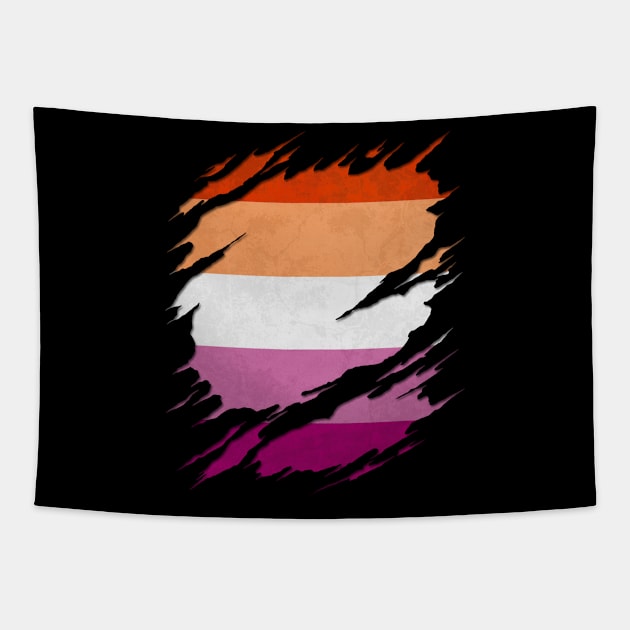 Lesbian Pride Flag Ripped Reveal Tapestry by wheedesign