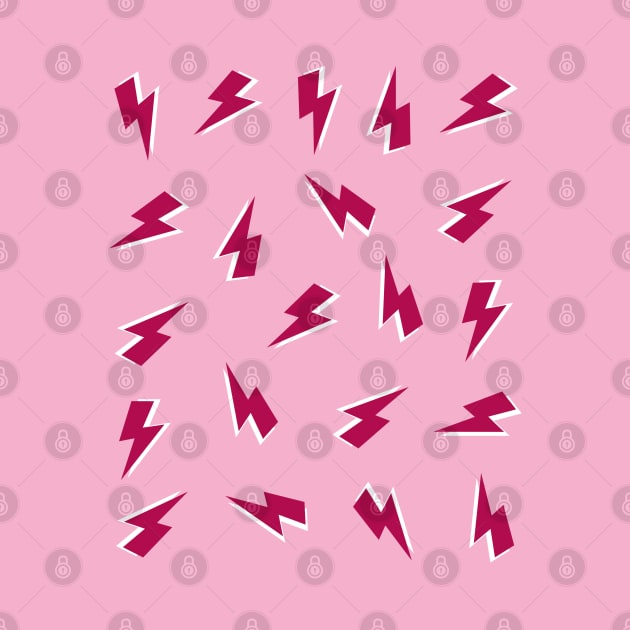 Burgundy and White Lightning Bolts Pattern on Pink by OneThreeSix