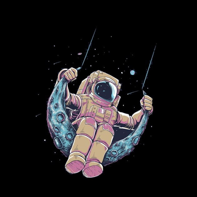 Astronaut Swinging From The Moon by Honu Art Studio