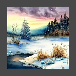 Chritsmas Snow Winter Watercolor Landscapes series 5 T-Shirt