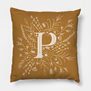 Botanical Letter P (Mustard Yellow) Pillow