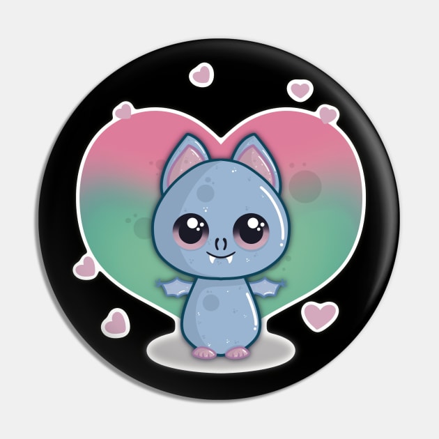 Little Cute Valentine Day Bat with Hearts Pin by LittleBearBlue