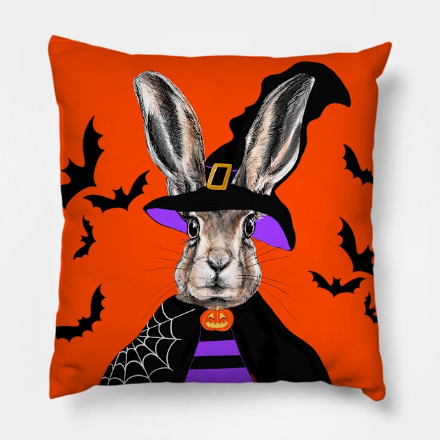 Halloween hare bunny boo Pillow by PG Illustration