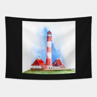 Westerheversand Lighthouse Watercolor Painting Tapestry