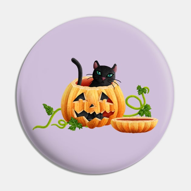 Cat sitting in a Halloween pumpkin Pin by CleanRain3675