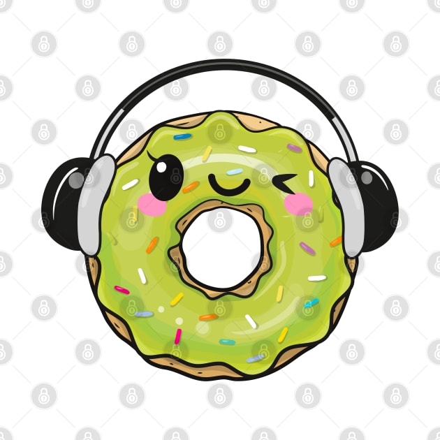 Cool light green donut with headphones by Reginast777