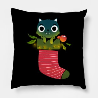 Black cat in a christmas stocking Pillow