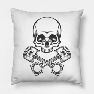 Human Skull with Engine Pistons Pillow