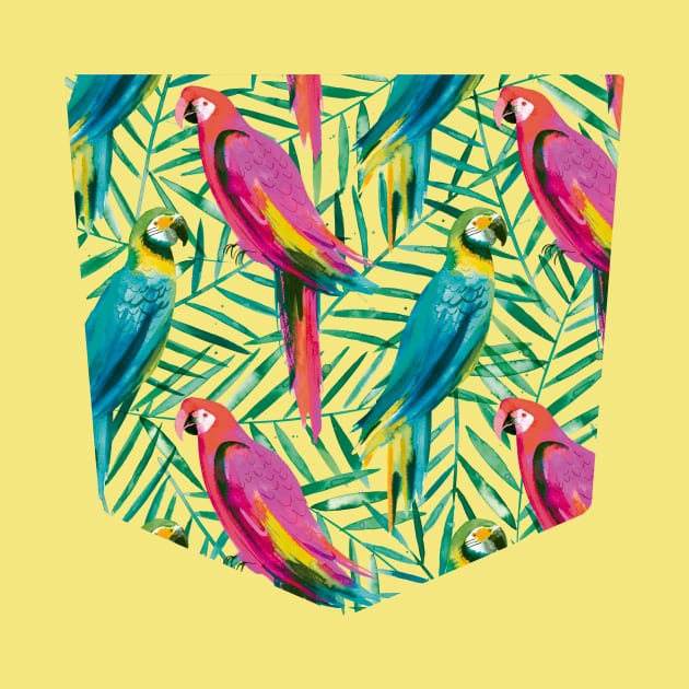 Pocket- watercolor tropical palms parrots by ninoladesign