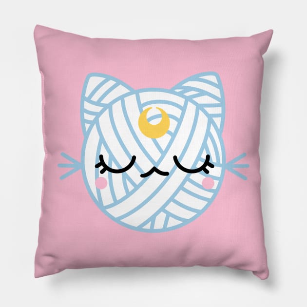 White Moon Cat Yarn Ball Pillow by HELLOhappy