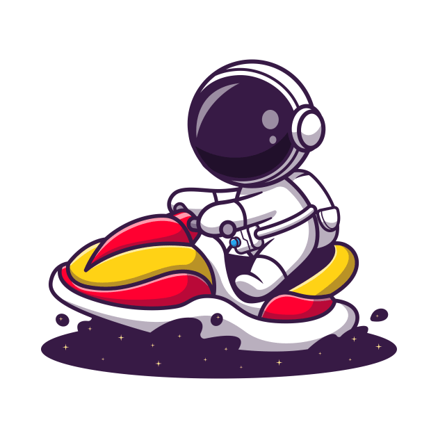 Cute Astronaut Riding Water Bike Jet Ski In Space Cartoon by Catalyst Labs