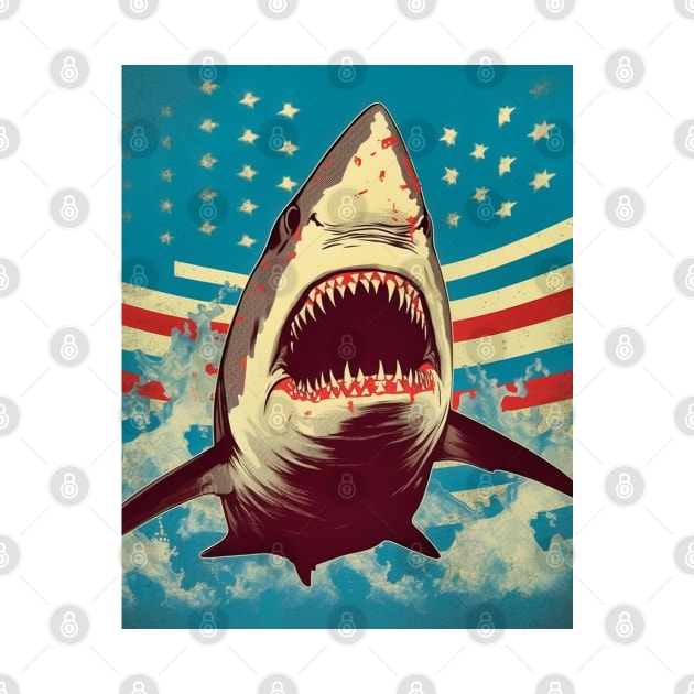 American Flag Patriotism and Freedom Great White Shark by Unboxed Mind of J.A.Y LLC 