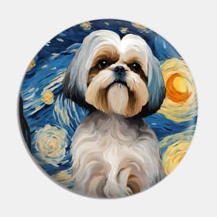 Shih Tzu Dog Breed Painting in a Van Gogh Starry Night Art Style Pin