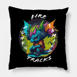 Cute Dragon Wearing Headphones - white font Pillow