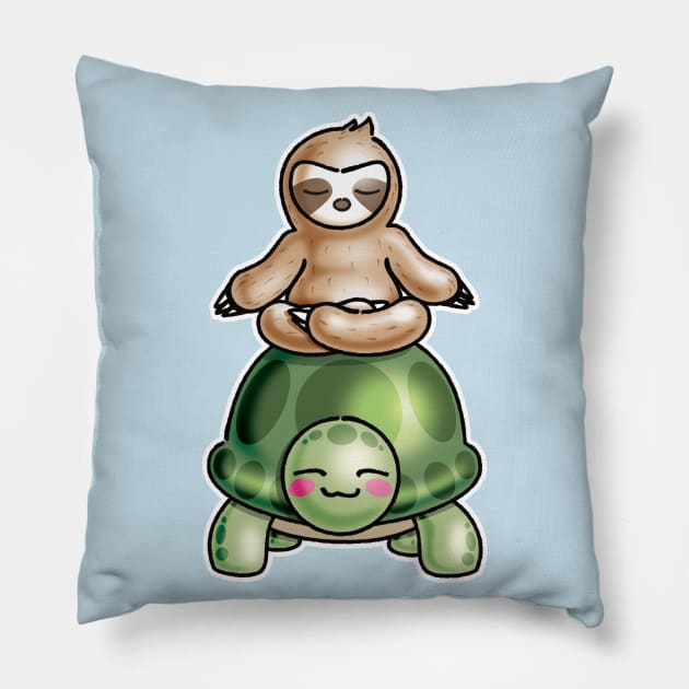 Yoga Sloth Riding turtle Pillow by PnJ