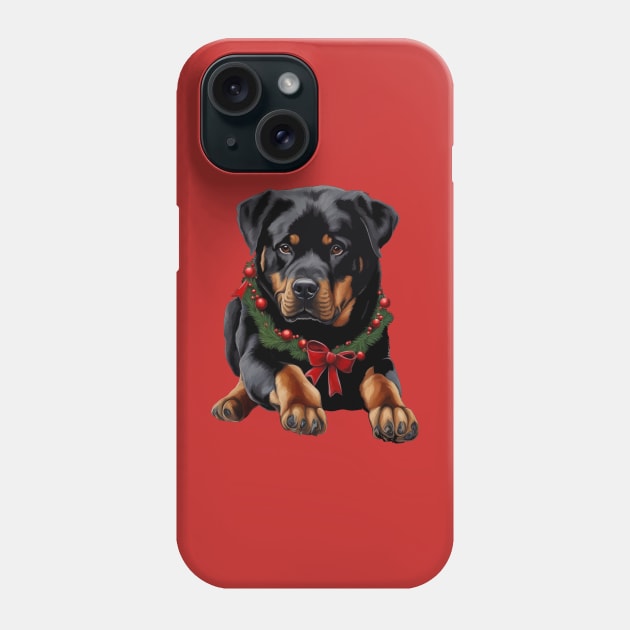 Xmas Rottweiler Dog Christmas With Garland Collar Phone Case by taiche