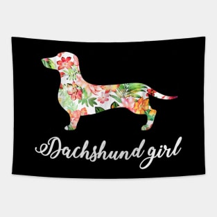 Dachshund Girl Floral Pattern Tapestry