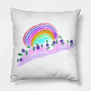 Pink blue rainbow floral art Pillow