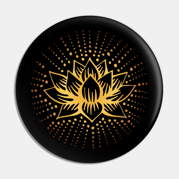 Black Golden Lotus Mandala Pin by majoihart