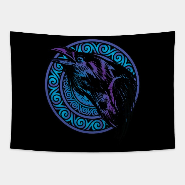 Imposing Raven with Celtic-Norse Design Tapestry by Graphic Duster