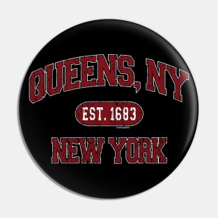 Queens NY Arch Distress Basic Retro Print Pin