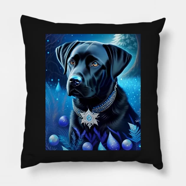 Black Labrador Blue Glow Pillow by Enchanted Reverie