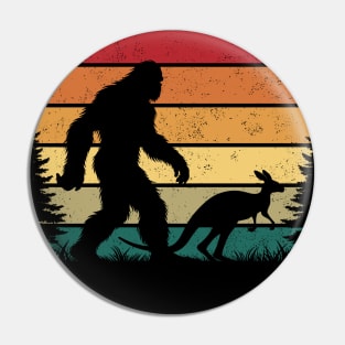 Bigfoot Walking With a Kangaroo Vintage Retro Sunset Aussie Pin