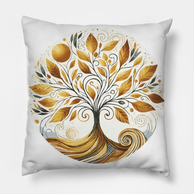 Swirly Gold Tree of Life Pillow by Heartsake