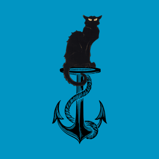 Black Cat Sitting on Anchor T-Shirt