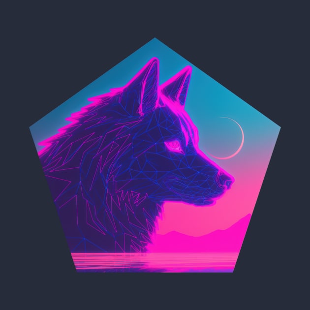 Retro Low Poly Vaporwave Wolf's Head by SymbioticDesign