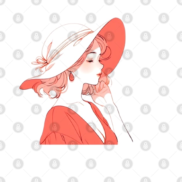 Minimalist line art pretty girl in red by girl with pride