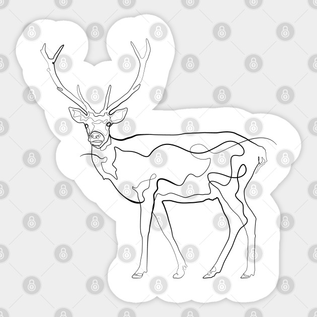 Deer One Line Drawing Deer Sticker Teepublic Uk