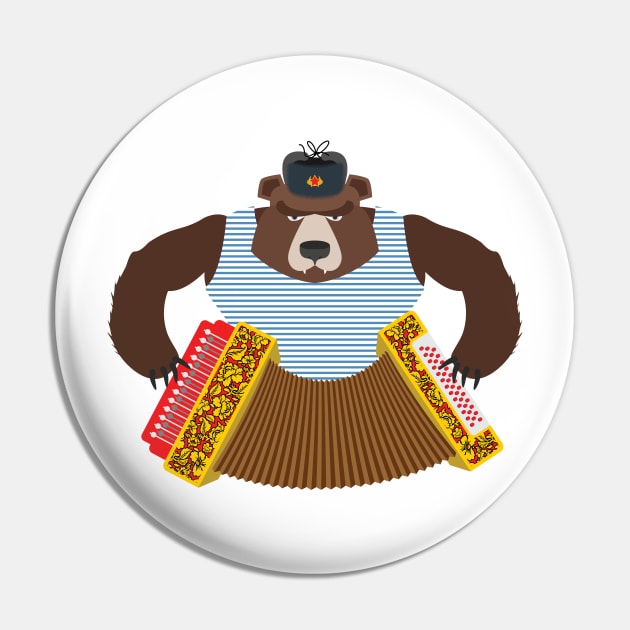 Russian Brown Bear with Accordion Pin by XOZ